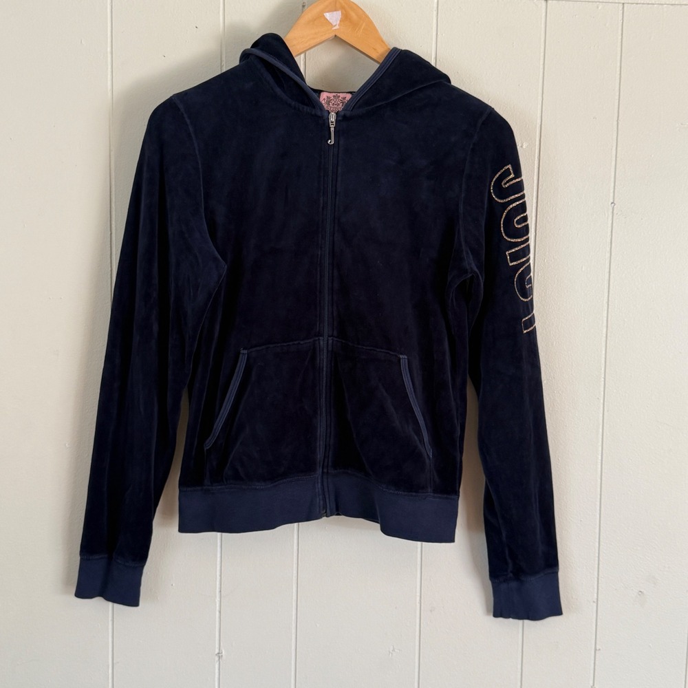 Juicy Couture Womens Vintage Y2K Velour Zip Up Hoodie Scottie Dog Size XL Glam